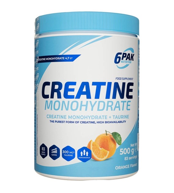 6PAK Kreatin-Monohydrat, Orangengeschmack - 500 g
