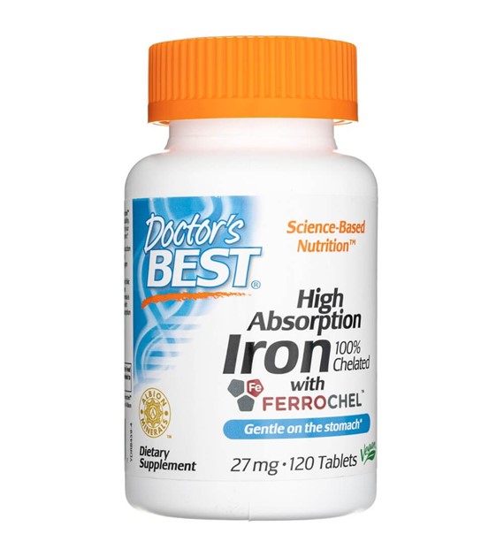 Doctor's Best Vysoce vstřebatelné železo s ferrochelem 27 mg - 120 tablet