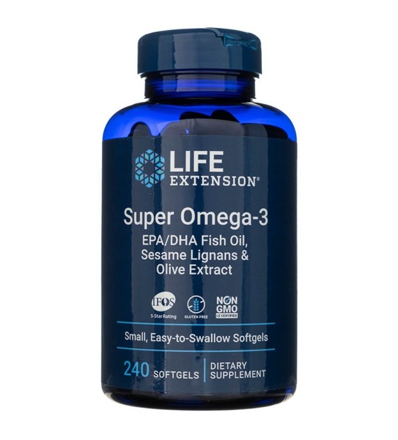 Life Extension Super Omega-3 EPA/DHA rybí olej, sezamové lignany a olivový extrakt - 240 měkkých gelů
