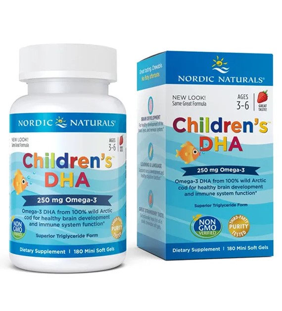 Nordic Naturals, Children's DHA, 250 mg Omega-3, Strawberry, 180 mini softgels.