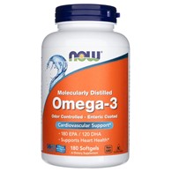 Now Foods Omega-3 Molekulárně destilované a potažené enterickým roztokem - 180 měkkých gelů