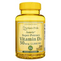 Puritan's Pride Vitamin D3 50 mcg (2000 IU) - 200 Softgels