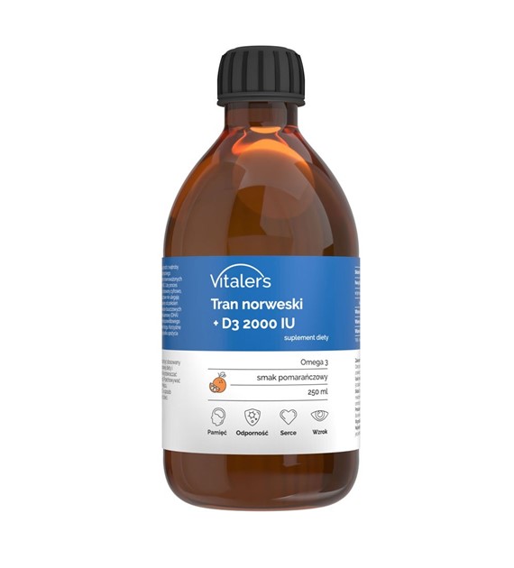 Vitaler's Norwegian Cod Liver Oil Omega-3 1200 mg D3 2000 IU, pomerančová příchuť 1200 mg - 250 ml
